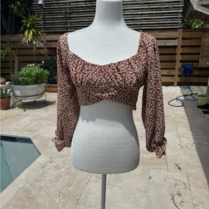 Petal & Pup Brown Floral Crop Blouse